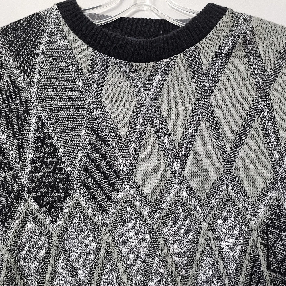 Pine State Sweater Mens Size Large Black Geometric Knit Grandpa Pullover Vintage
